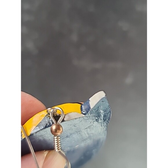 Painted Wooden Dangling Cat Face Earrings Vintage Costume Jewelry New Old Stock - Picture 10 of 10